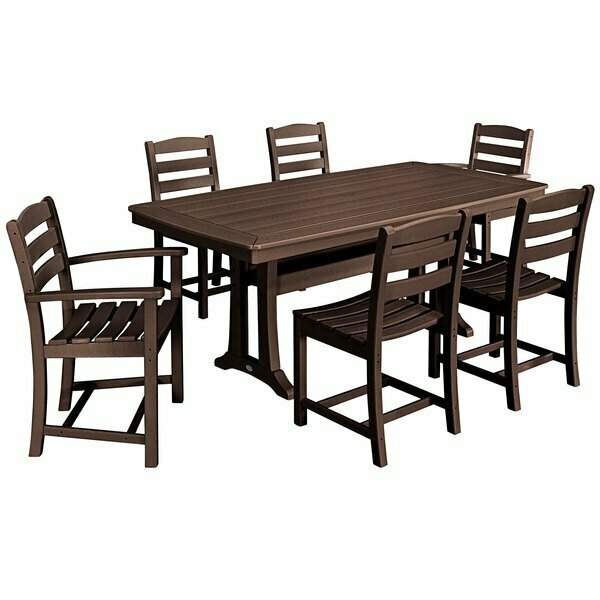 Polywood La Casa Cafe 7-Piece Mahogany Dining Set with Nautical Trestle Table 633PWS2981MA
